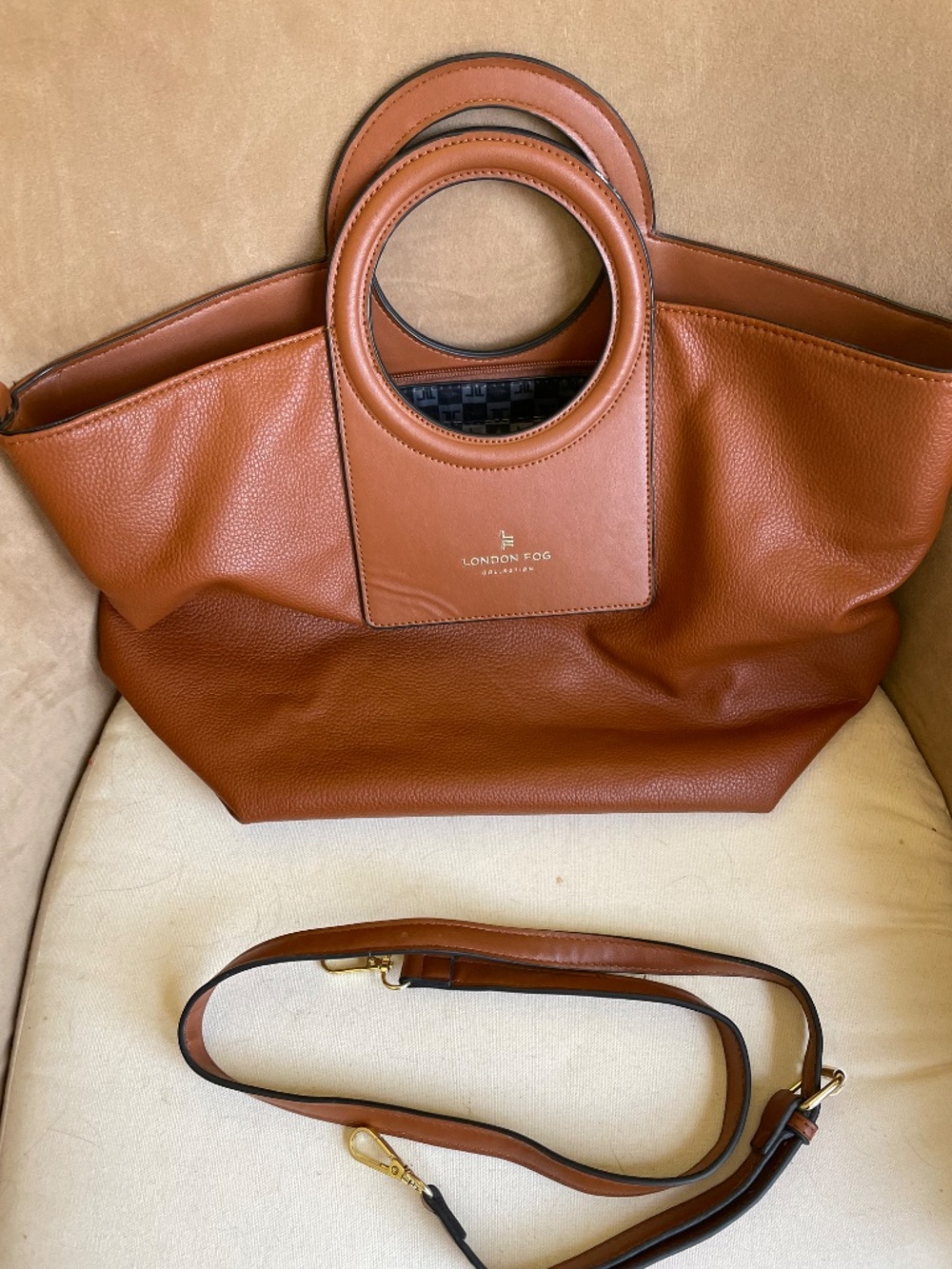 PRICE DROP! London Fog Collection Large Caramel Brown Tote Bag - Picture 2 of 14